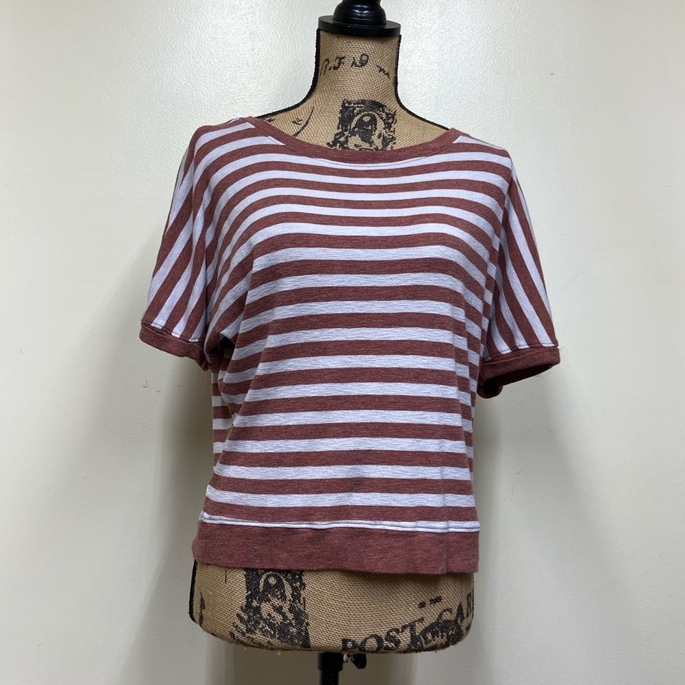 Rachel Zoe Rust Stripe Tee Roll Sleeve Modal Sz M